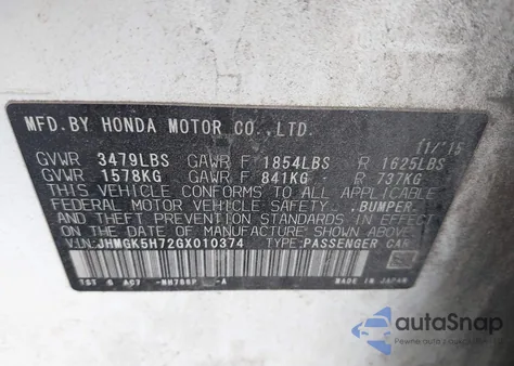 2016 Honda Fit Ex из США, поврежденный, VIN JHMGK5H72GX010374